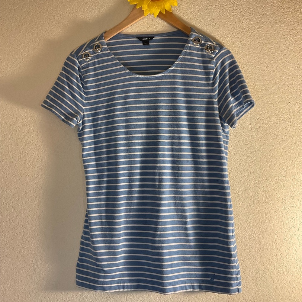 Nautica T-Shirt,  Blue & White Stripe: M